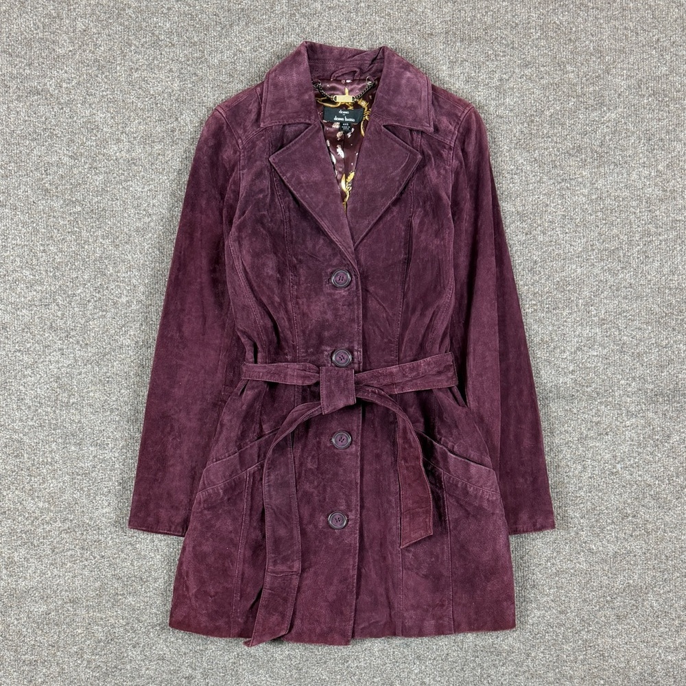 dennis basso Plum Suede Belted Trench Coat